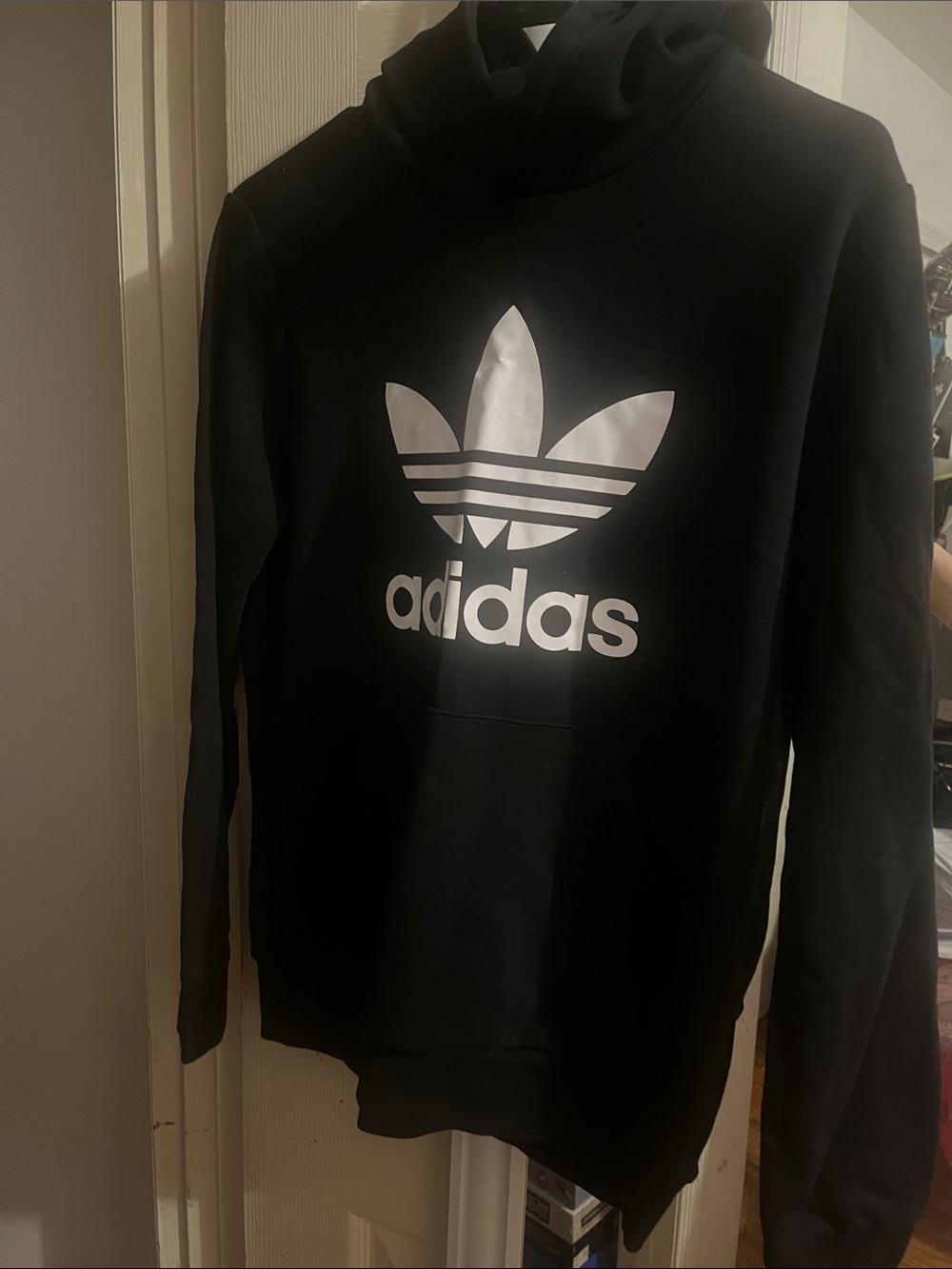 adidas Black Hoodie with White Trefoil Logo